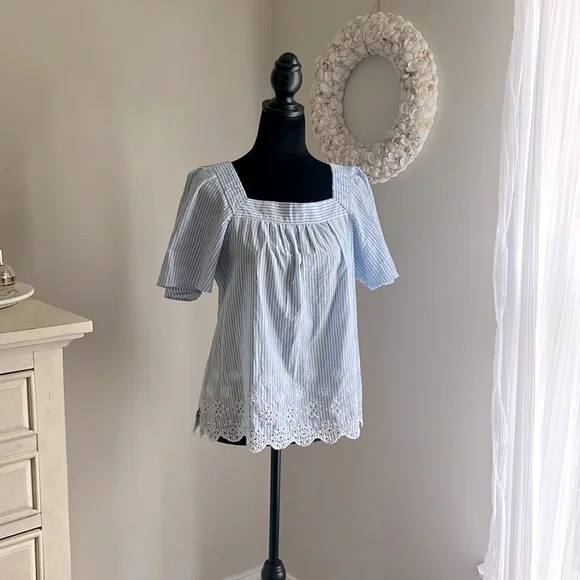 NWOT: Loft Eyelet Square Neck Peasant Top | M - Picture 2 of 16